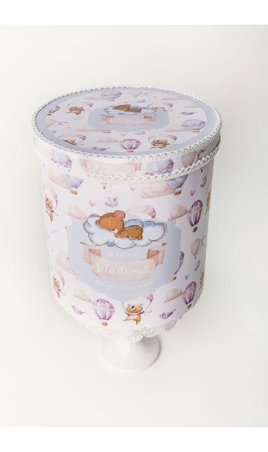 Trusou de botez pentru baieti cu ursuleti si baloane de aer cald, Puf Teddy Bear 6